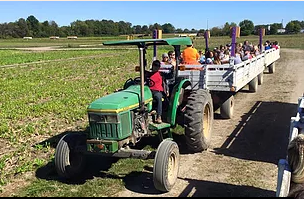 tractor pulling a hayride of people through a field tractor pulling a hayride of people through a field